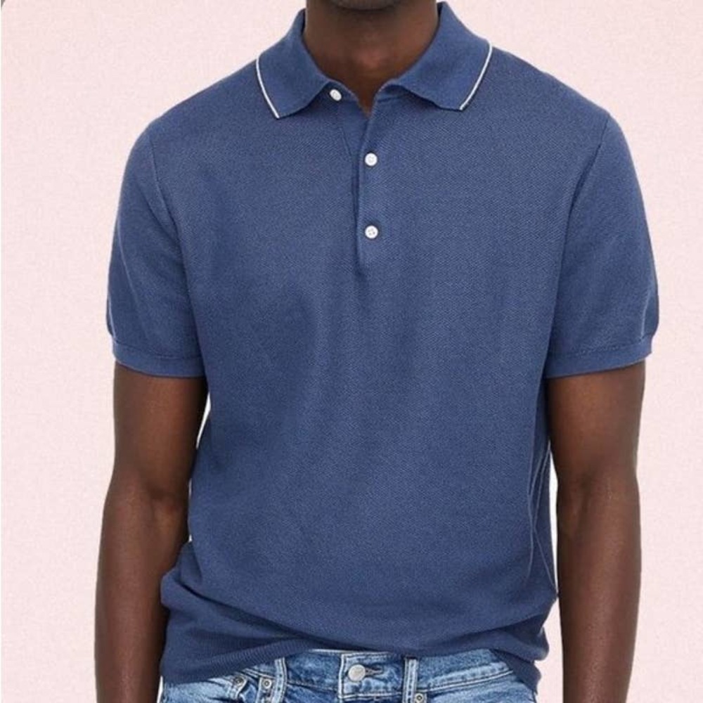 J.Crew NWT Button Down Cotton Silk Short Sleeve Sweater Polo Blue Size Large